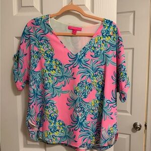Lilly Pulitzer Pink and Blue Floral Blouse